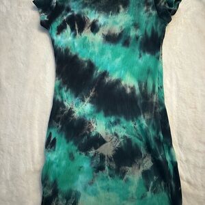 SHEIN Green and Black Tie-Dye Mini Dress